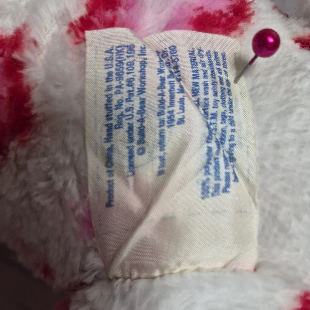 Build-A-Bear Valentine's Hearts Teddy Bear White Pink Red Hearts Plush